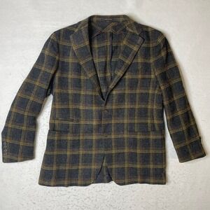 TAGLIATORE Men's Wool Plaid Blazer Jacket Made in Italy Size 54R Brown Yellow